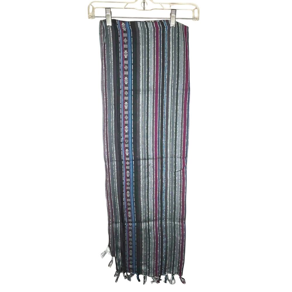 dressbarn striped scarf with tassels, multicolor/silver metallic, 72 x 23, EUC